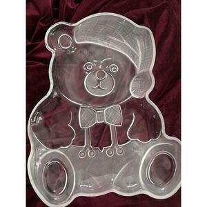 Mikasa Crystal Teddy Bear Platter 11.5" Christmas Serving Tray Vintage Cottage